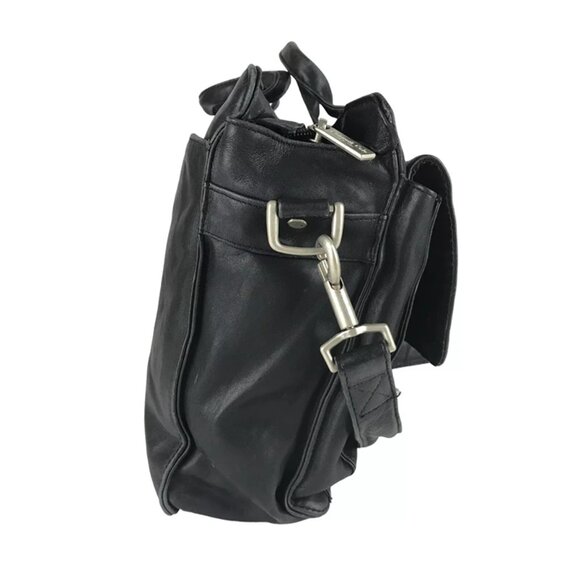 Kenneth Cole Unisex Black Leather Inner Pockets Detachable Straps Messenger Bag - Picture 4 of 8